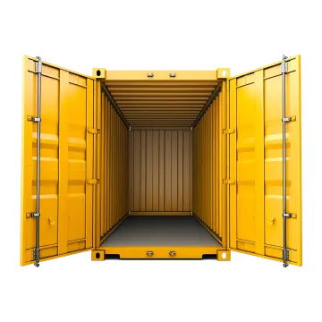 an open yellow shipping container on a white background