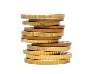 a stack of coins on a white background
