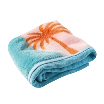 a blue and orange towel on a white background