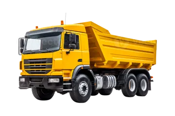 a yellow dump truck on a white background