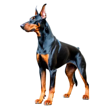 a black and brown dog standing on a white background