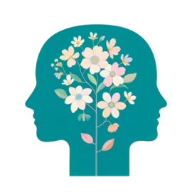 the silhouette of a woman's head with flowers in her hair