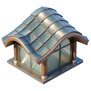 a metal roof with copper shining