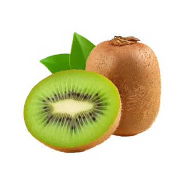 a kilo fruit cut in half with green leaf