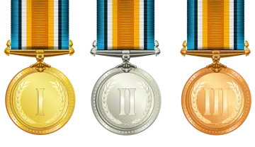 three medals on a white background