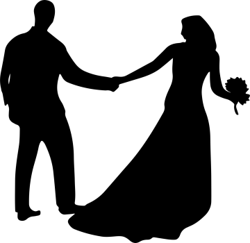 a silhouette of a bride and groom holding hands