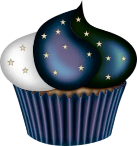 a cupcake with blue frosting and stars