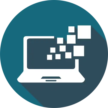 a computer icon with a long shadow on a white background