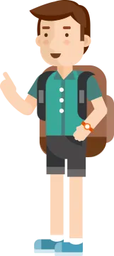 a man with a backpack and a watch
