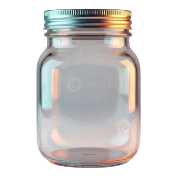 a glass jar with a metal lid on a white background