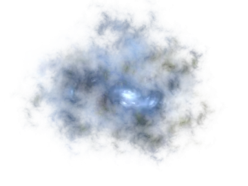 a blue and white cloud in the shape of a flower