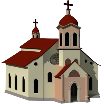 a church with a red roof