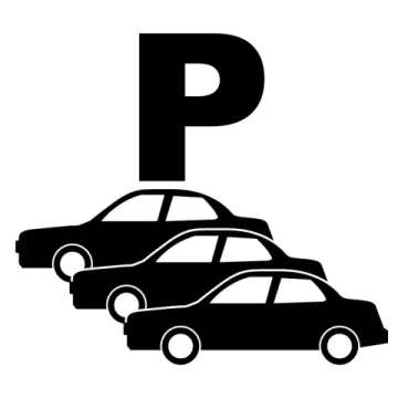 a black and white silhouette of a car with the letter p