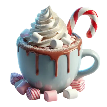 a cup of hot chocolate with marsh and candy