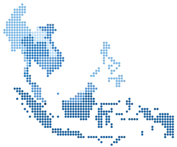 a map of the world with dots in blue