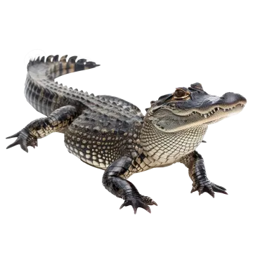 an alligator in front of a white background