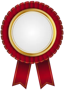 a red and gold award ribbon with a white background