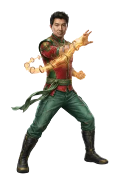 a young man in a green and red outfit