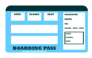 a blue boarding card with the text'boarding pass '