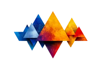 three triangles with watercolor paint on white background