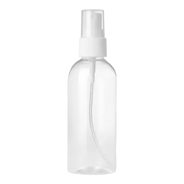 a clear bottle with a white spray on it