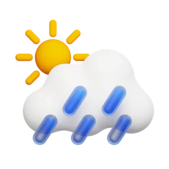 a weather icon with the sun and rain