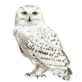 a snowy owl perched on a white background