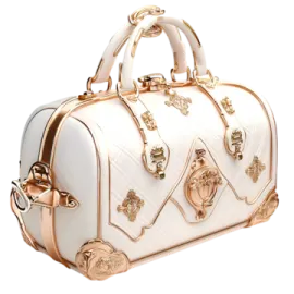 a white and gold handbag