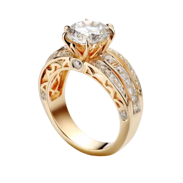 a yellow gold engagement ring with diamonds