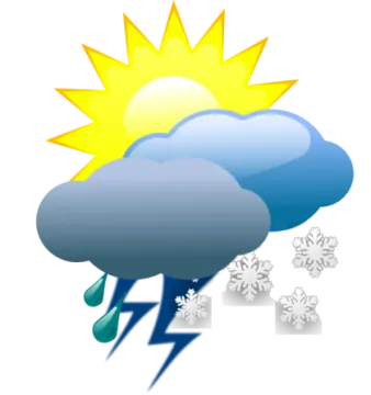 a weather icon with the sun and rain