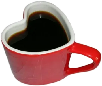 a red coffee mug with a heart shaped handle
