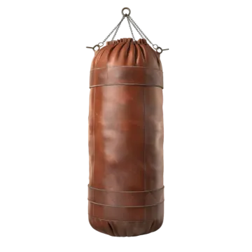 a brown leather punching bag on a white background