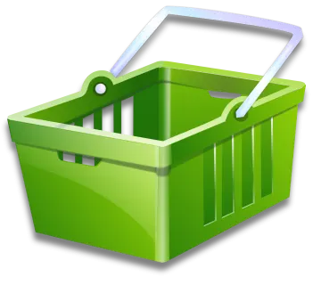 a green basket with a white handle