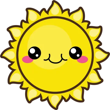 a cartoon sun with pink eyes
