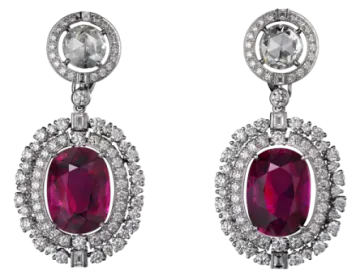 a pair of ruby and diamond earrings