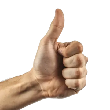 a man's hand with a thumbs up