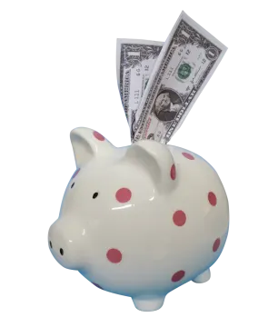 a piggy bank with money sticking out of it