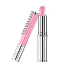 a pink lipstick on a white background