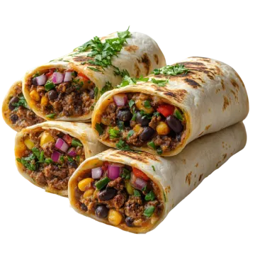 three burrs filled with meat and vegetables