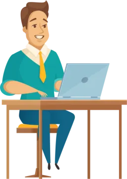 a man sitting at a desk with a laptop