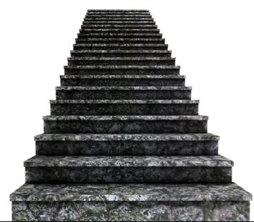 a set of stone steps with a white background