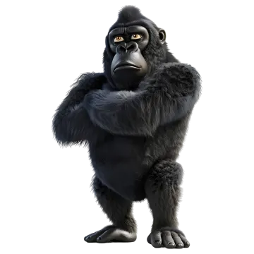 a gorilla standing in front of a white background