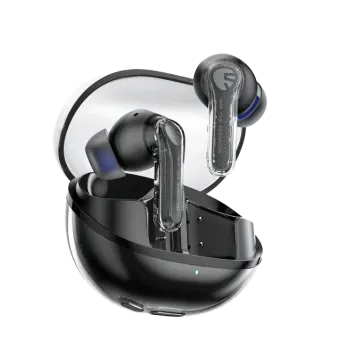 a pair of wireless earphones on a white background