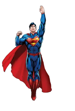 a man in superman costume flying through the air
