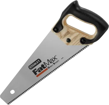 a saw with a wooden handle and black handle
