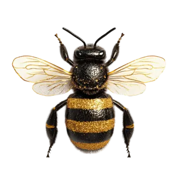a black and gold bee on white background