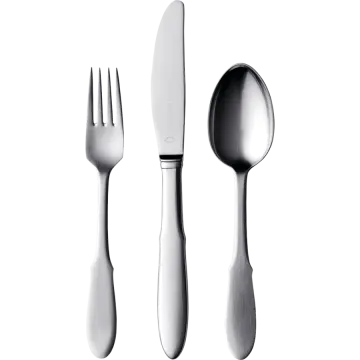 a knife, fork and spoon on a white background