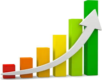 a bar chart with an arrow pointing upward
