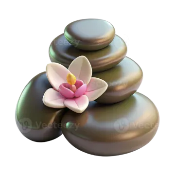 a pile of stones with a flower on top