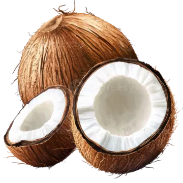 two coconuts on a white background